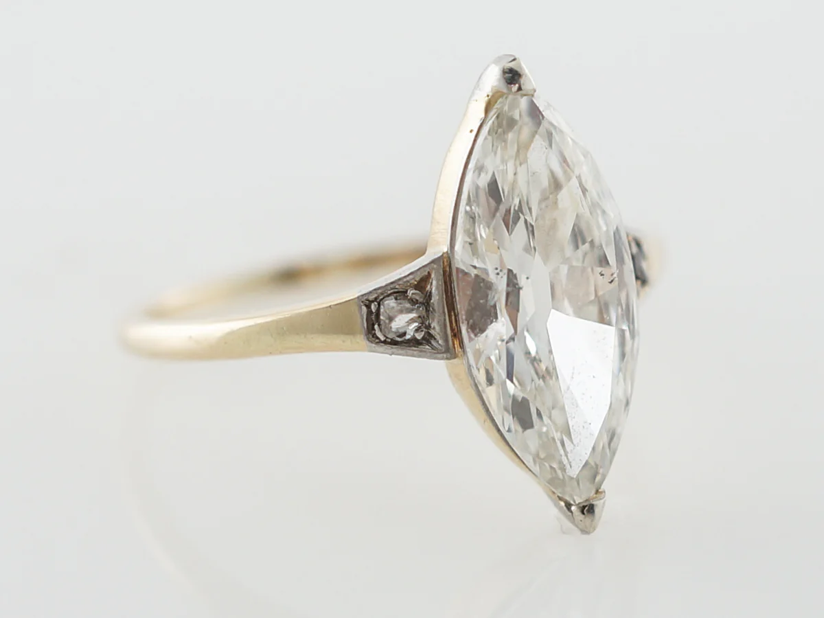 Victorian Marquise Diamond Engagement Ring in Platinum & Yellow Gold - Image 3