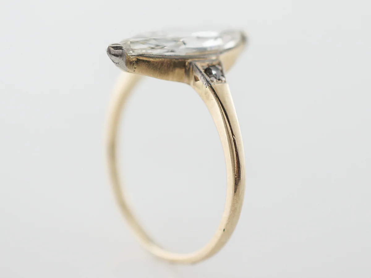 Victorian Marquise Diamond Engagement Ring in Platinum & Yellow Gold - Image 4