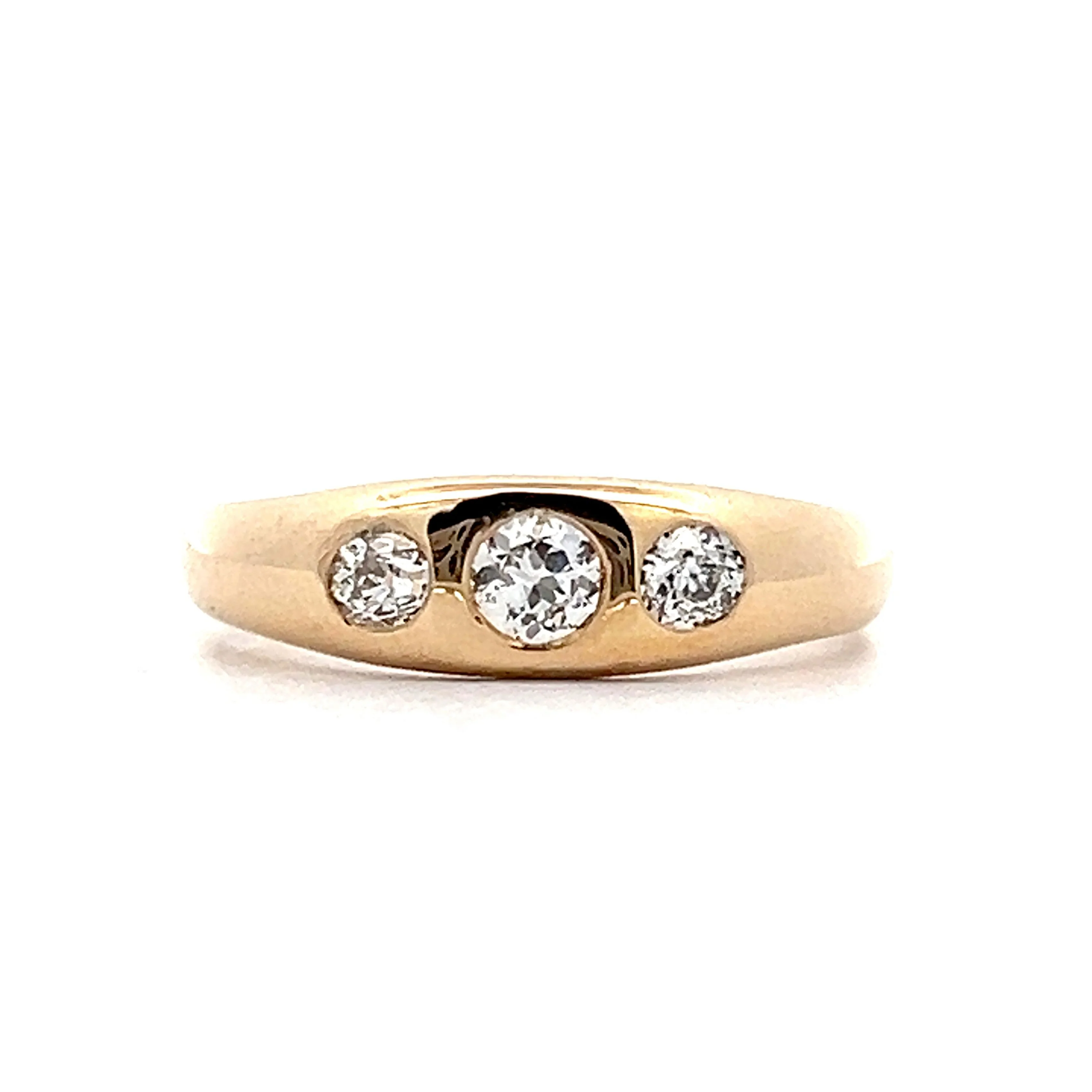 Victorian Mens Flush Set Diamond Three Stone Ring