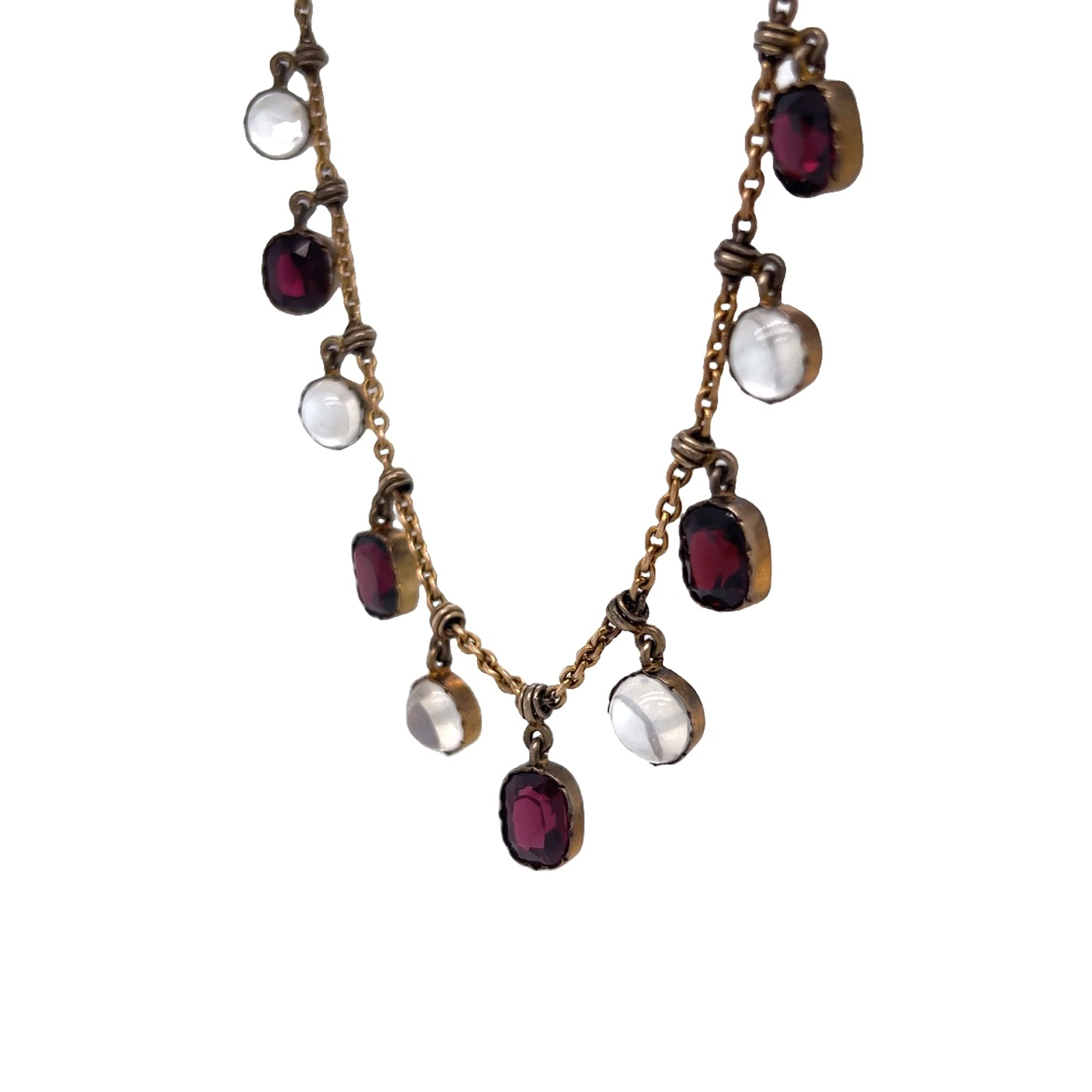 Victorian Moonstone & Garnet Necklace in Yellow Gold - Image 2