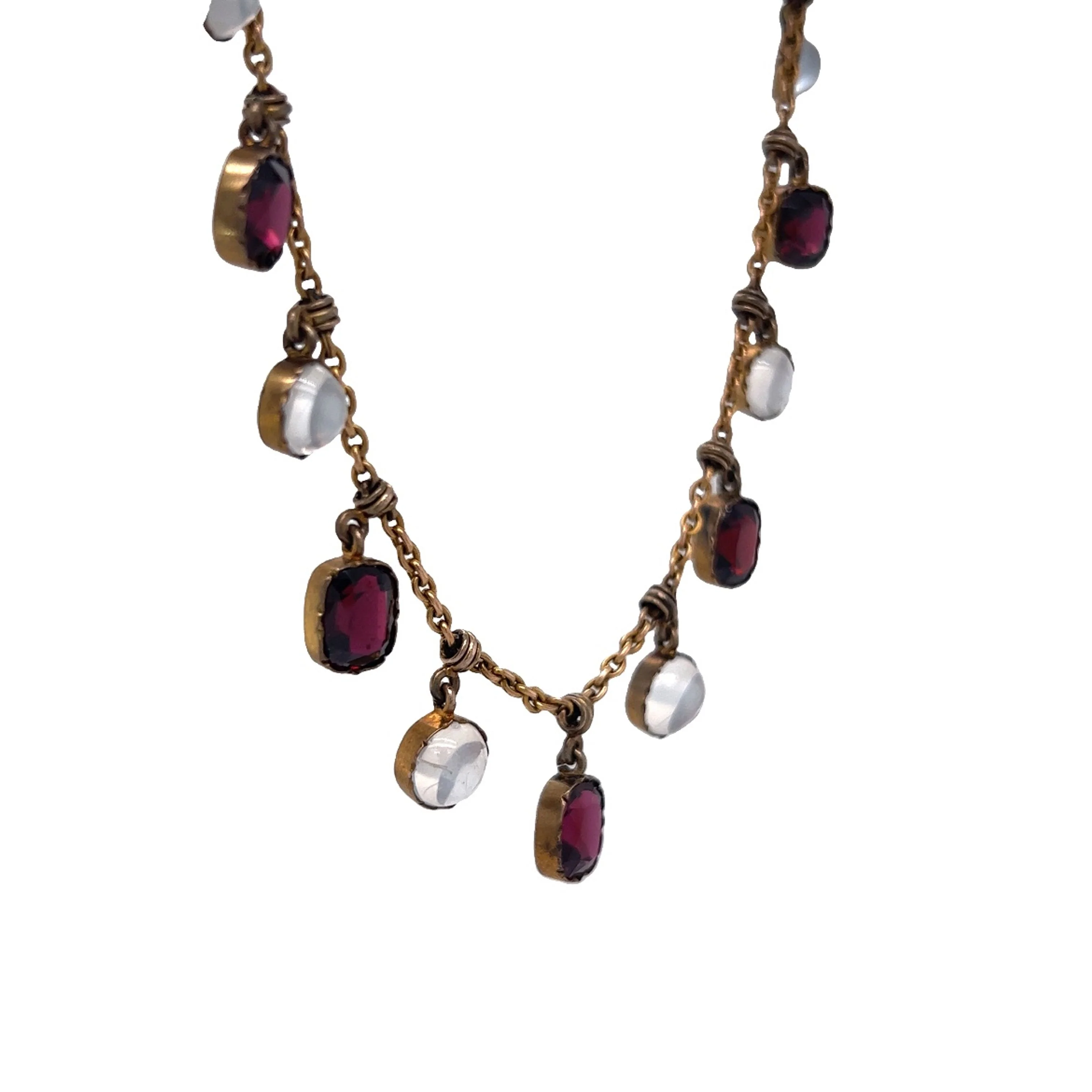 Victorian Moonstone & Garnet Necklace in Yellow Gold - Image 3