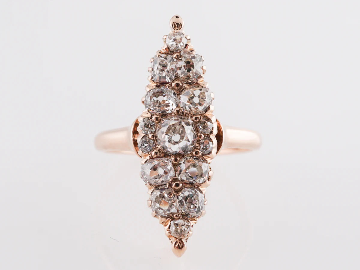 Victorian Navette Diamond Cocktail Ring in 14k Yellow Gold