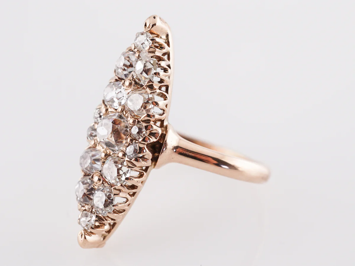 Victorian Navette Diamond Cocktail Ring in 14k Yellow Gold - Image 2