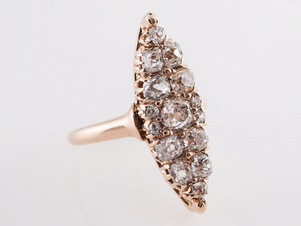 Victorian Navette Diamond Cocktail Ring in 14k Yellow Gold - Image 3
