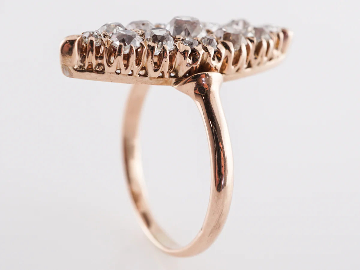 Victorian Navette Diamond Cocktail Ring in 14k Yellow Gold - Image 4