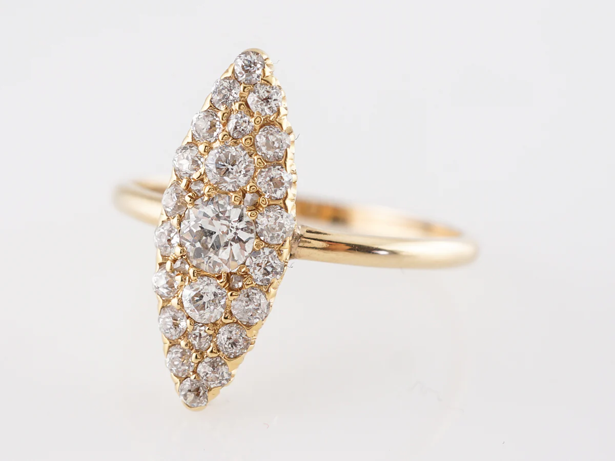 Victorian Navette Ring w/ Old European Cut Diamonds in 14k - Image 2