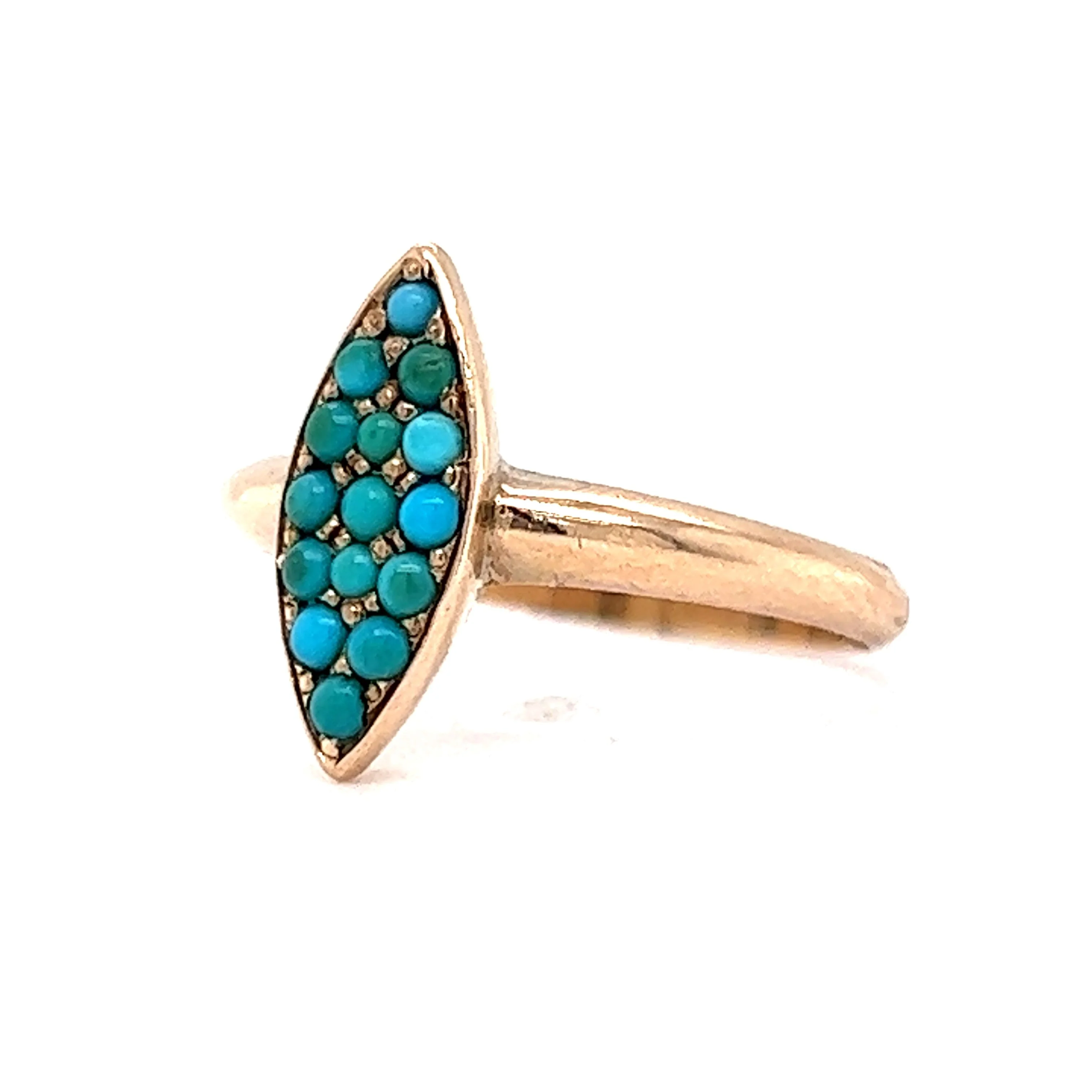 Victorian Navette Turquoise Ring in 14k Yellow Gold - Image 2