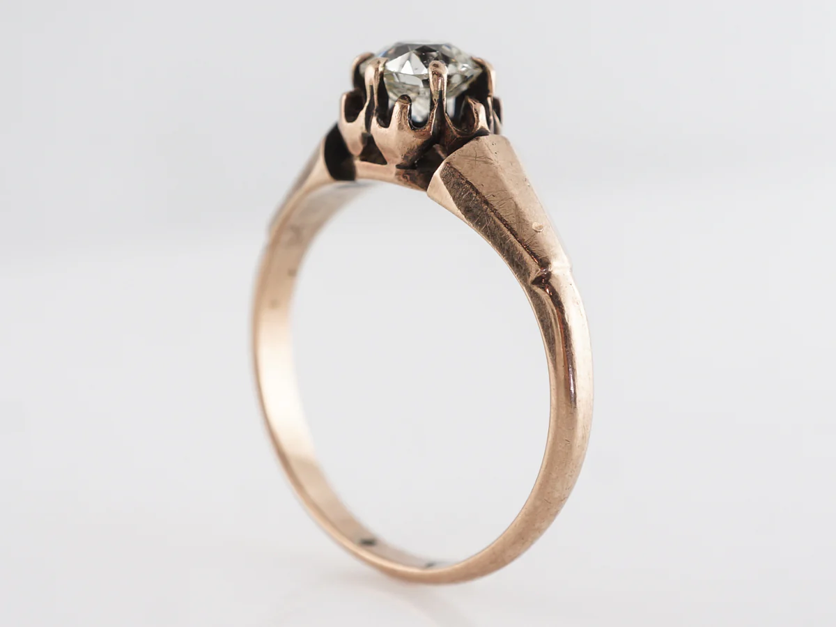 Victorian Old Euro Diamond Engagement Ring in 14K Rose Gold - Image 4