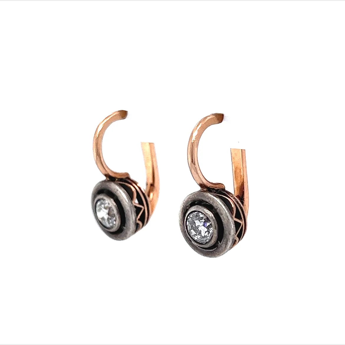 Victorian Old European Diamond Earrings in Gold and Silver - Image 2