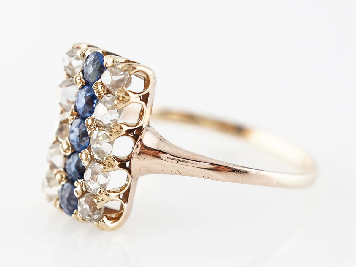 Victorian Old Mine Sapphire & Diamond Ring in Yellow Gold - Image 2