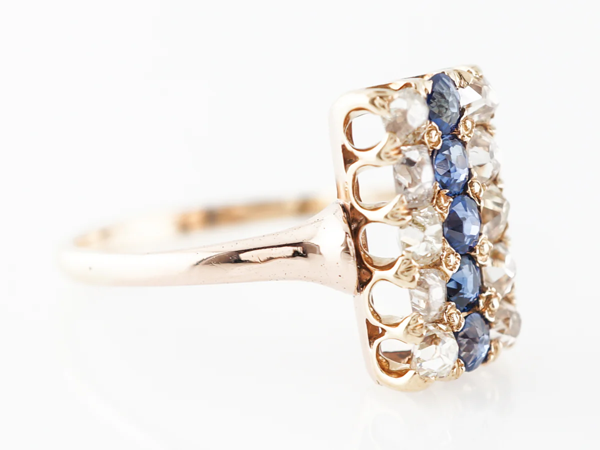 Victorian Old Mine Sapphire & Diamond Ring in Yellow Gold - Image 3