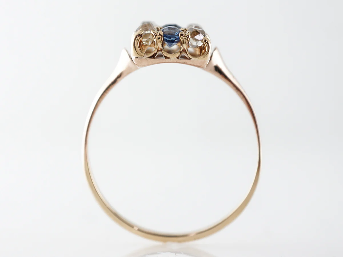 Victorian Old Mine Sapphire & Diamond Ring in Yellow Gold - Image 4