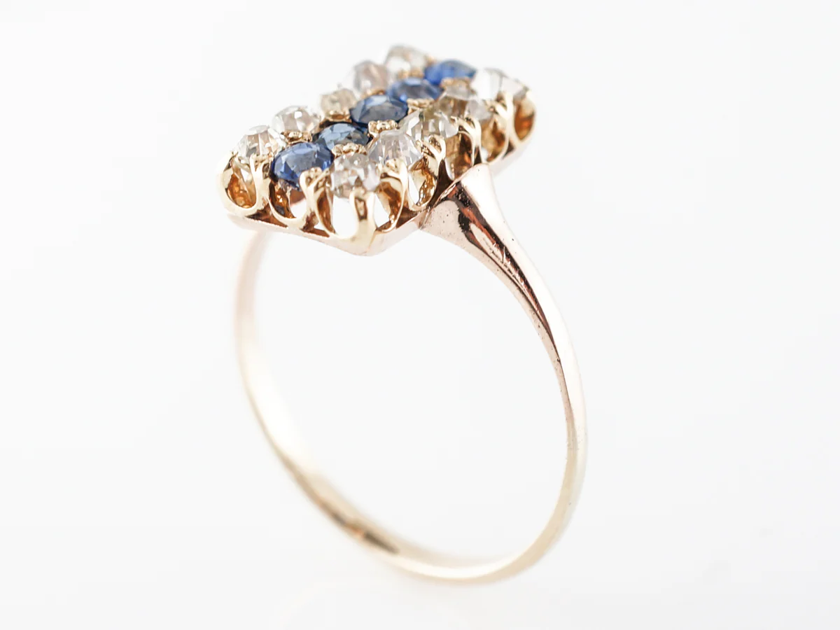 Victorian Old Mine Sapphire & Diamond Ring in Yellow Gold - Image 5
