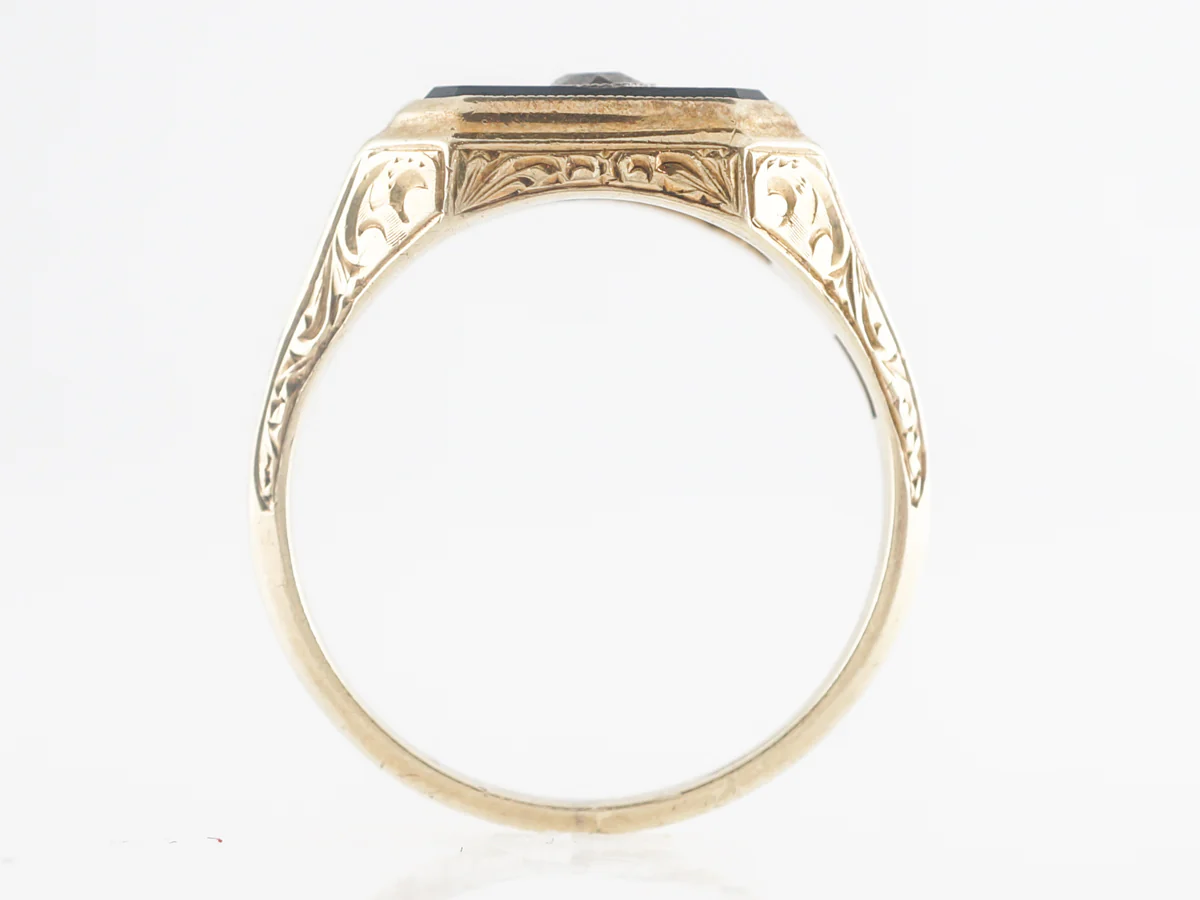 Victorian Onyx & Diamond Cocktail Ring 14k Yellow Gold - Image 4