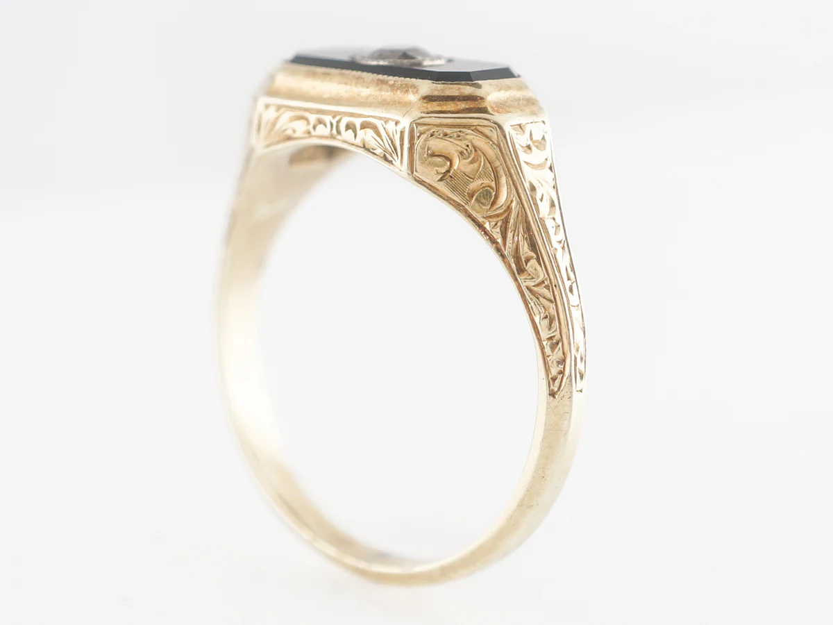 Victorian Onyx & Diamond Cocktail Ring 14k Yellow Gold - Image 5