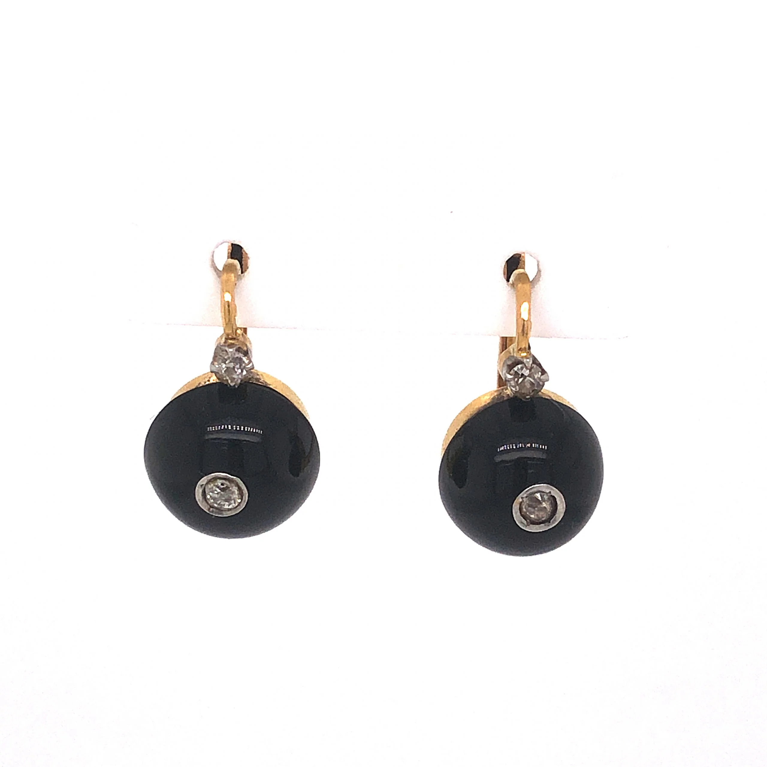 Victorian Onyx & Diamond Drop Earrings in 14k Yellow Gold