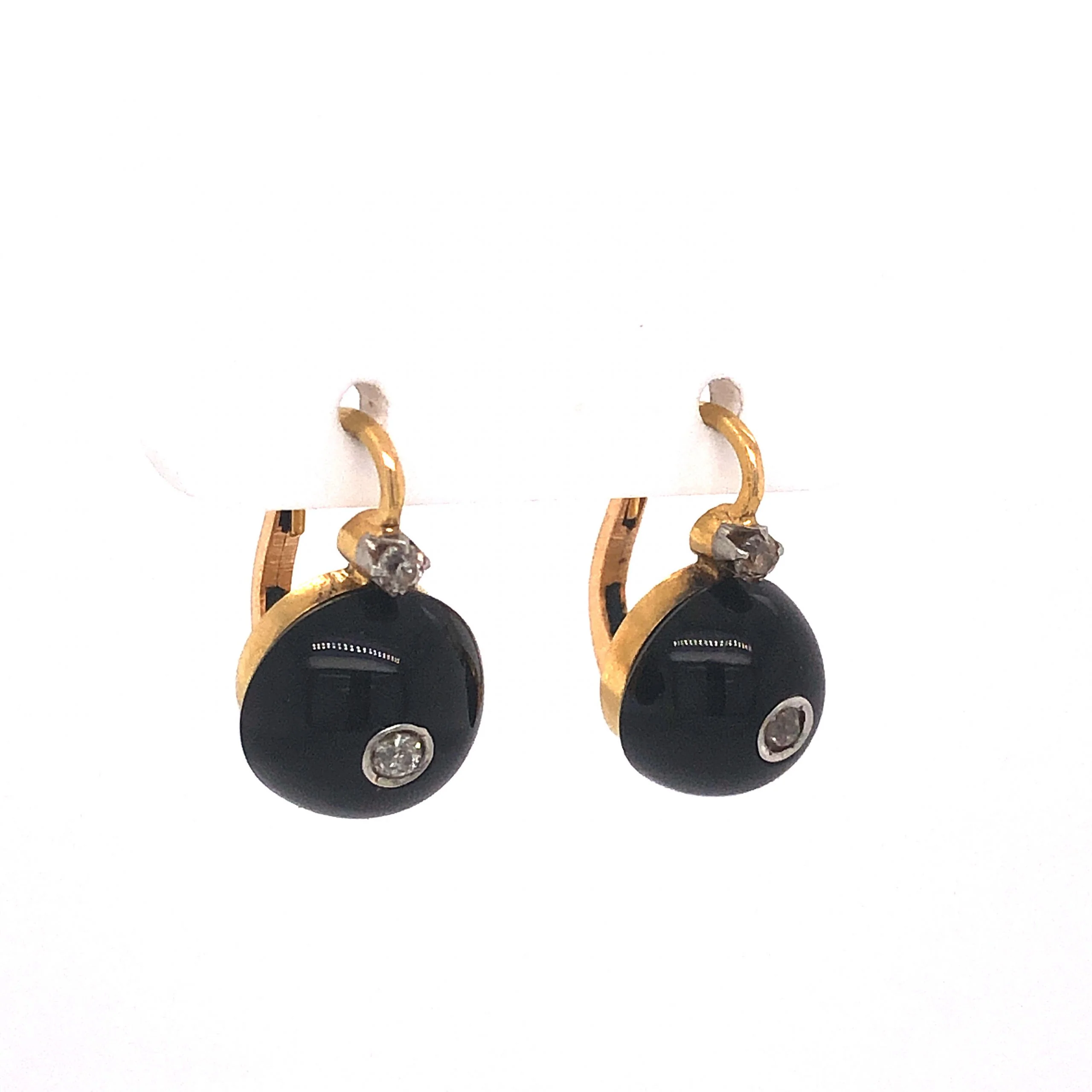 Victorian Onyx & Diamond Drop Earrings in 14k Yellow Gold - Image 3