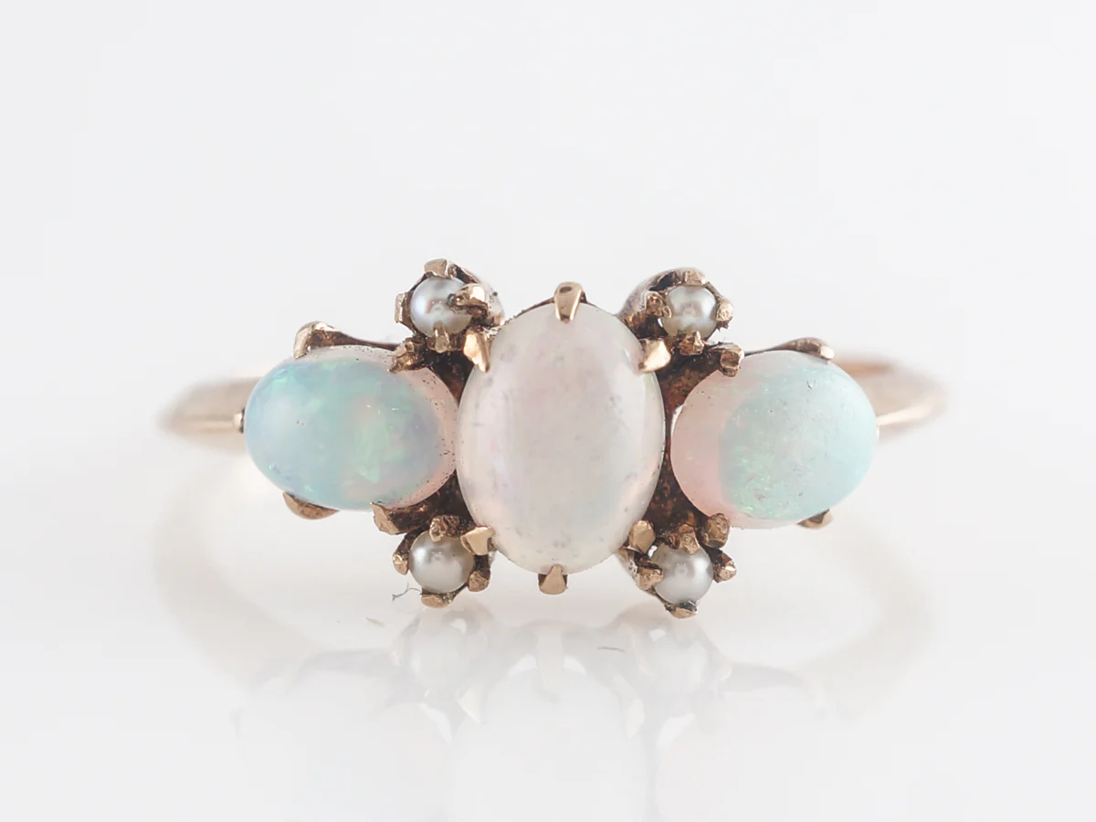 Victorian Opal and Pearl Cocktail Ring 14k