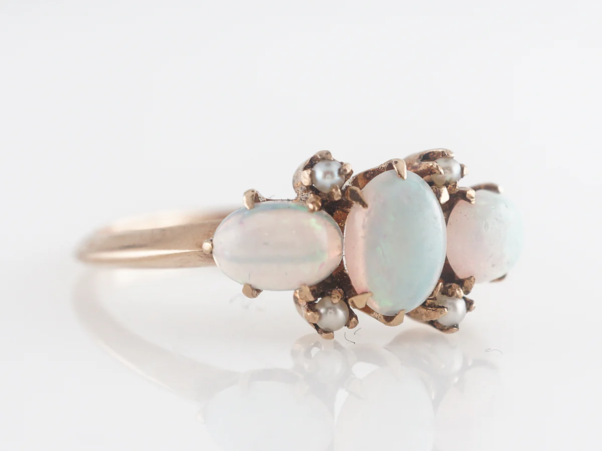 Victorian Opal and Pearl Cocktail Ring 14k - Image 3