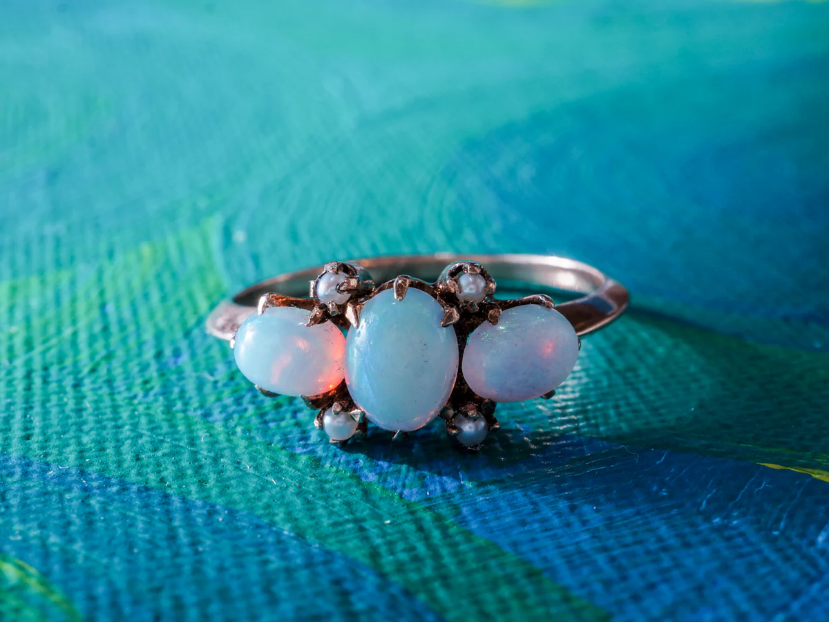 Victorian Opal and Pearl Cocktail Ring 14k - Image 6