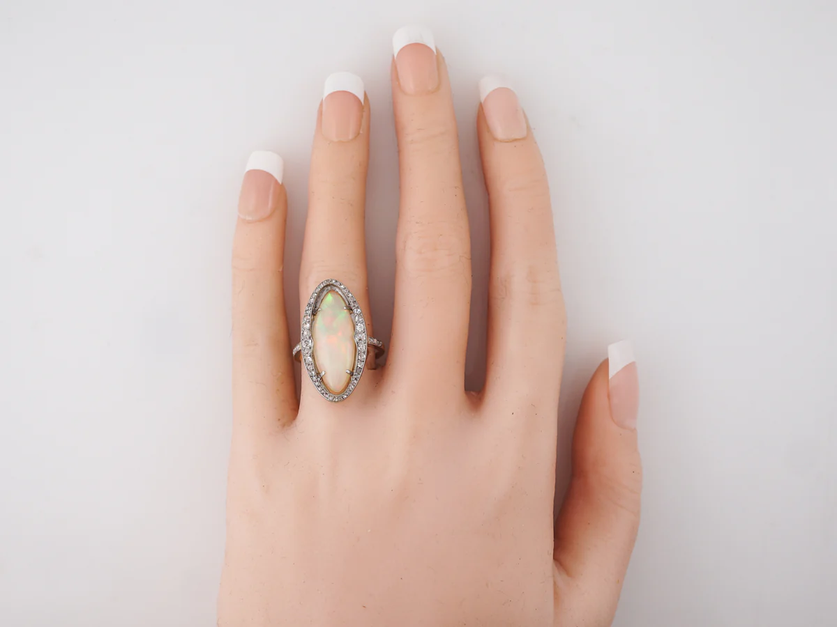 Victorian Opal & Diamond Cocktail Ring in Sterling Silver & Gold - Image 5