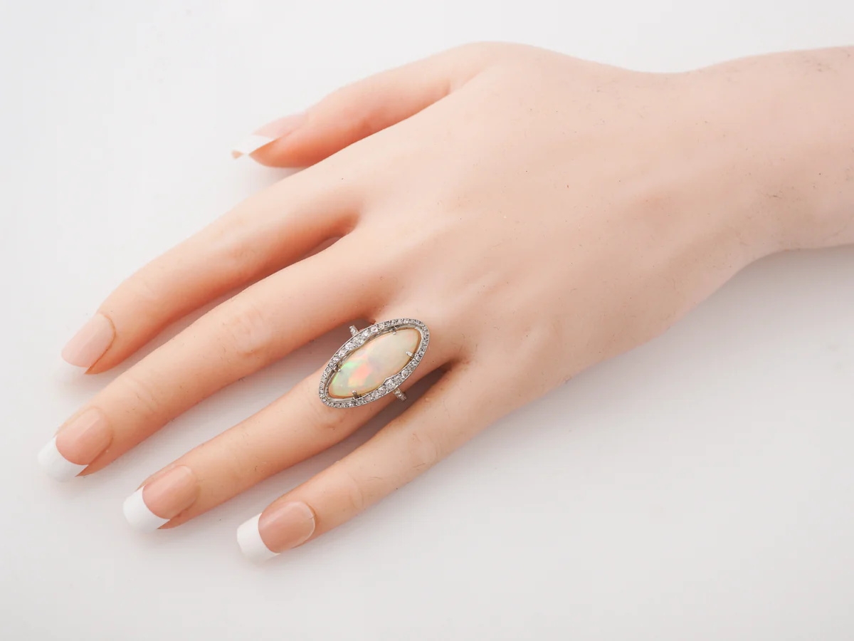 Victorian Opal & Diamond Cocktail Ring in Sterling Silver & Gold - Image 6