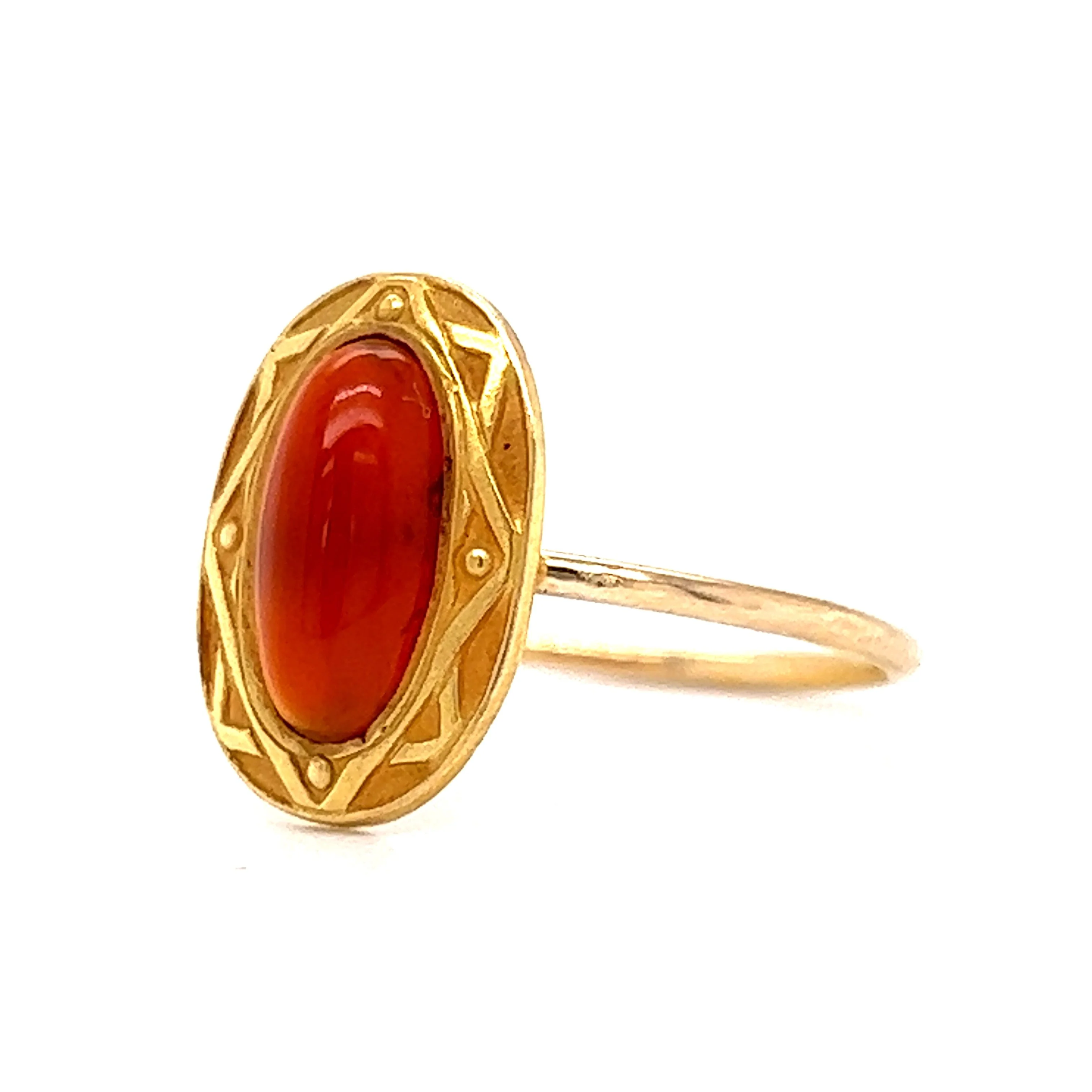 Victorian Ornate Carnelian Ring in 10k Yellow Gold - Image 2