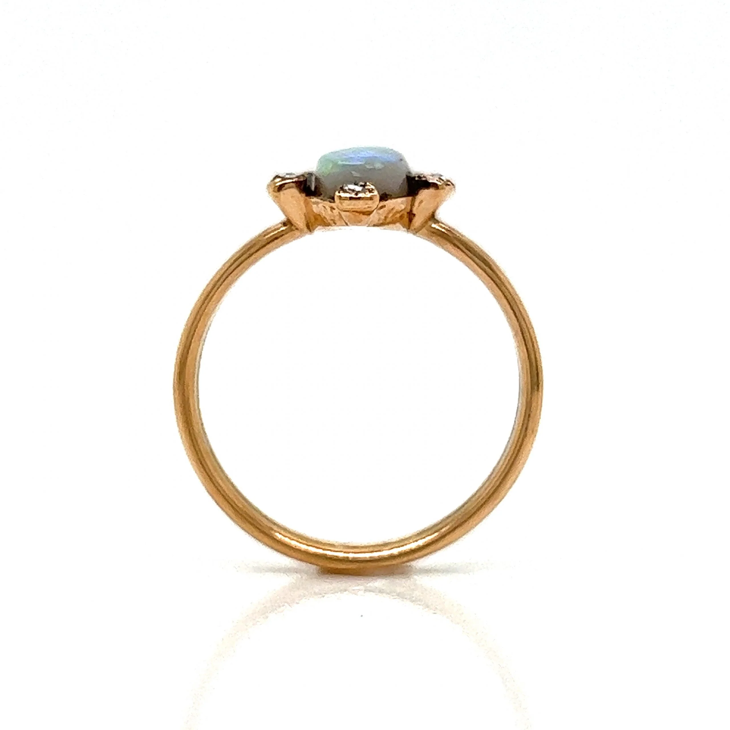 Victorian Oval Opal & Diamond Ring in 14k Yellow Gold - Image 4
