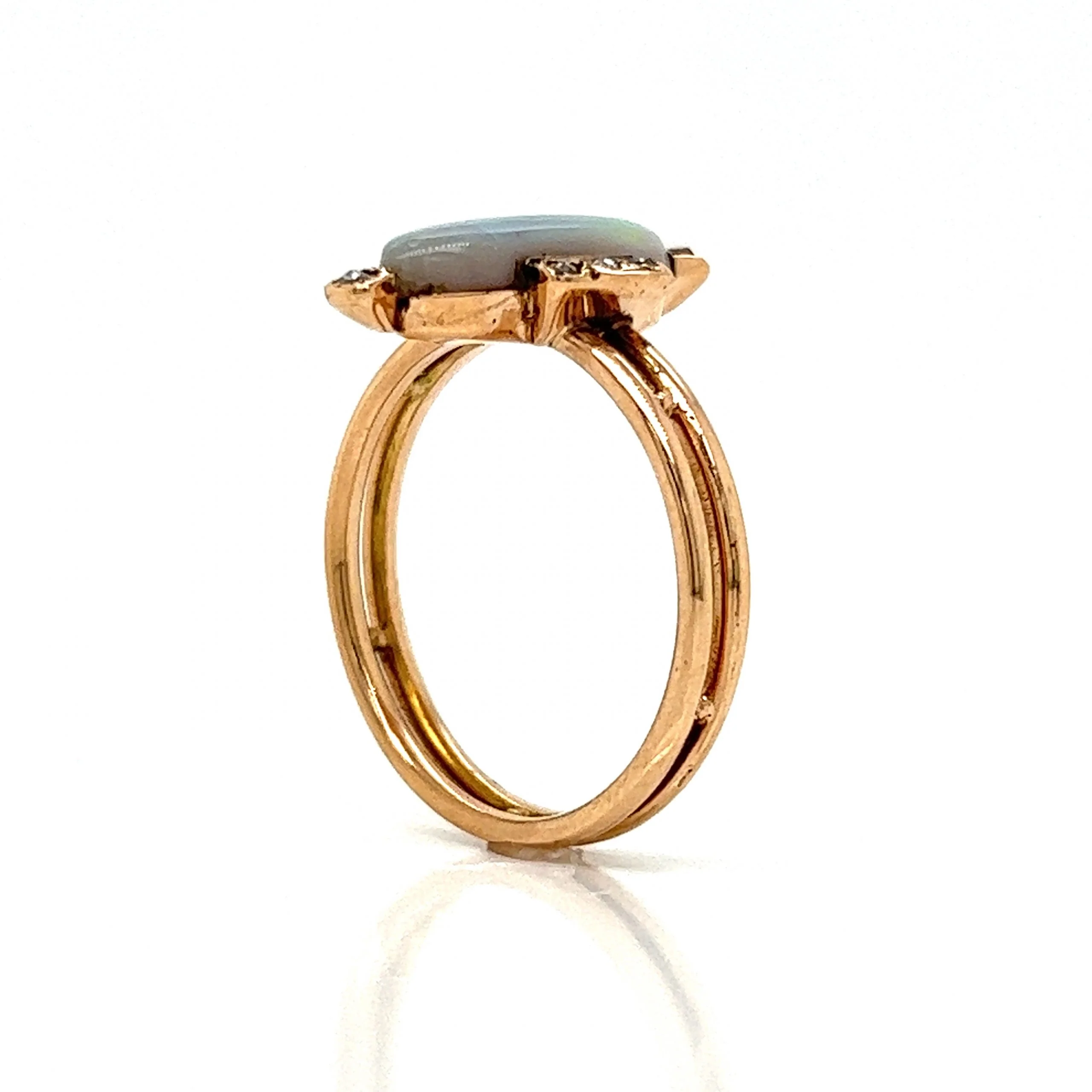 Victorian Oval Opal & Diamond Ring in 14k Yellow Gold - Image 5