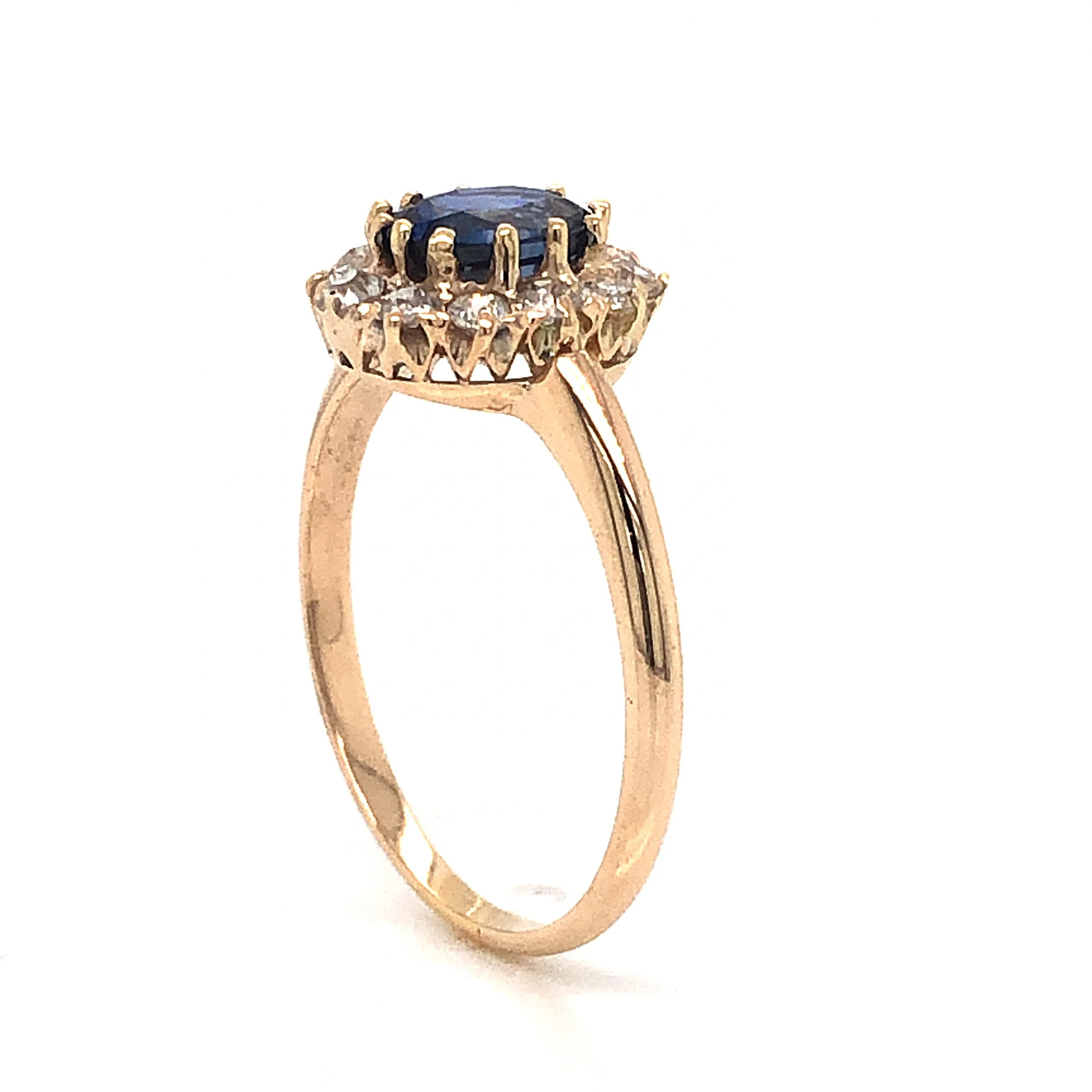 Victorian Oval Sapphire & Diamond Engagement Ring in 14k Yellow Gold - Image 4