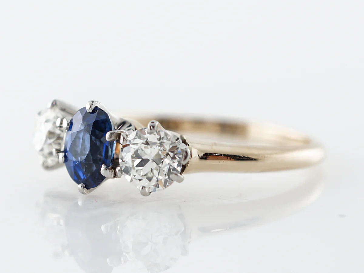 Victorian Oval Sapphire & Diamond Three Stone Engagement Ring - Image 2