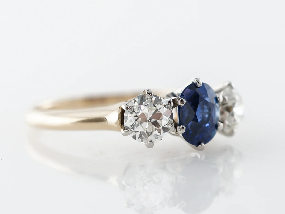 Victorian Oval Sapphire & Diamond Three Stone Engagement Ring - Image 3