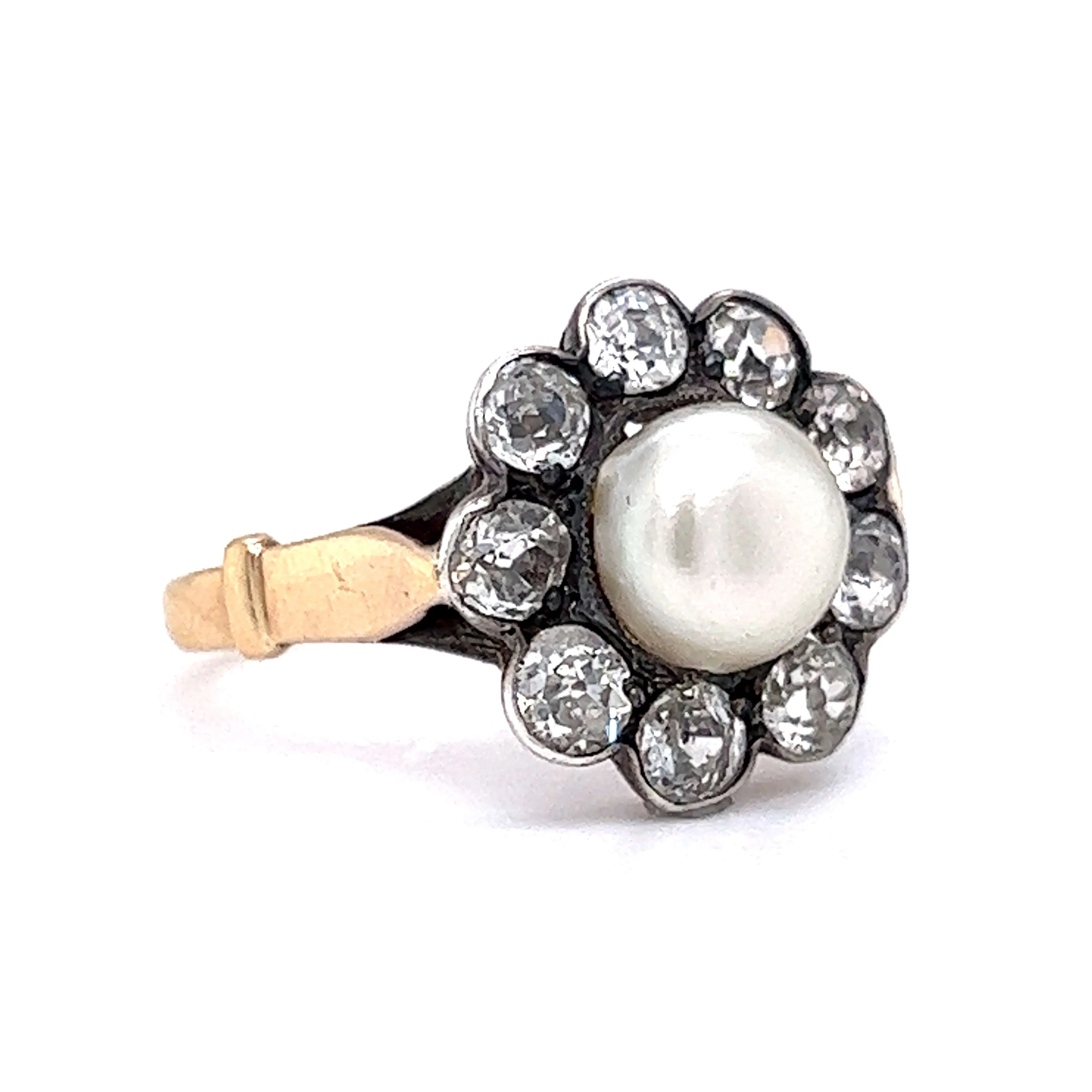 Victorian Pearl & Diamond Ring in Yellow Gold & Sterling Silver - Image 3