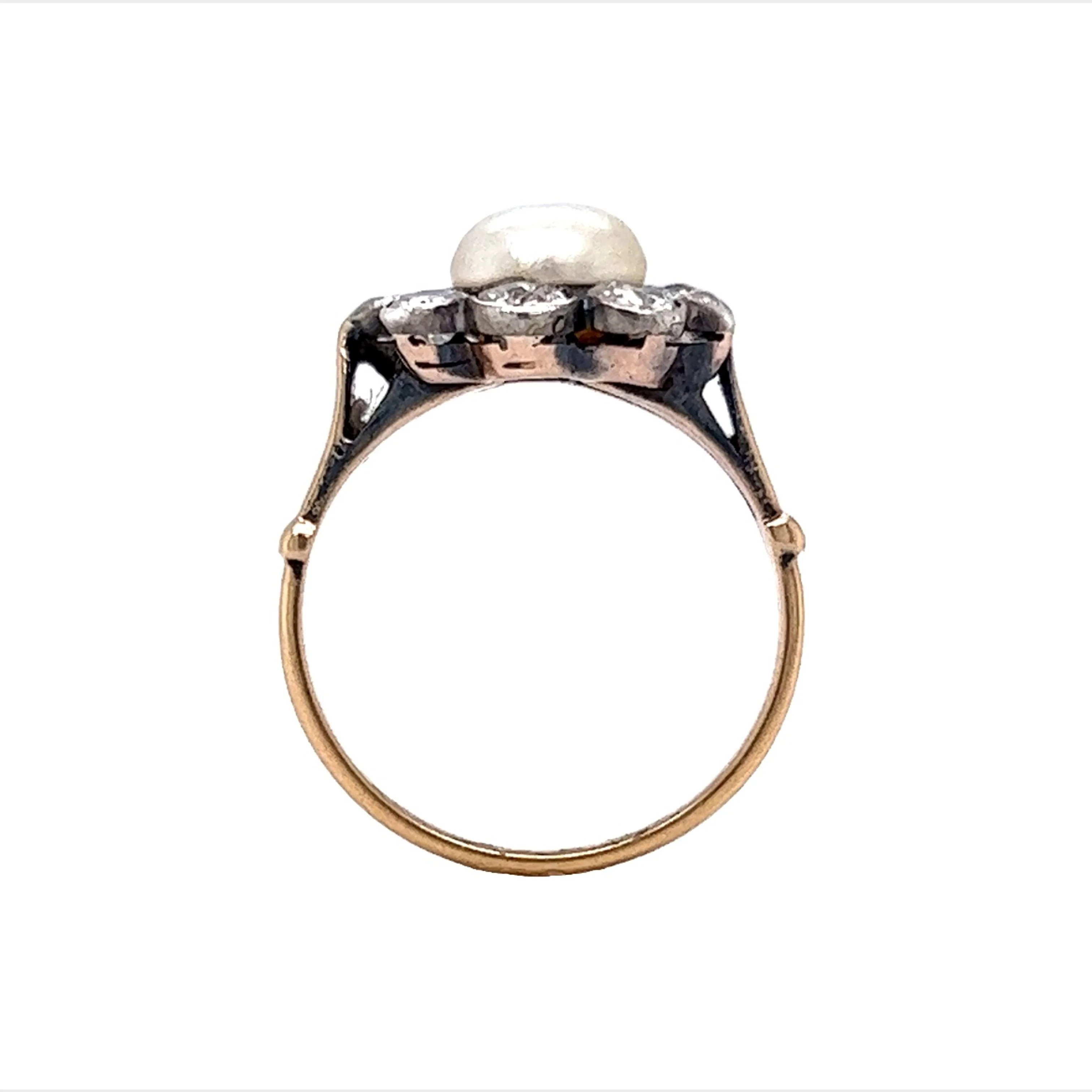 Victorian Pearl & Diamond Ring in Yellow Gold & Sterling Silver - Image 4
