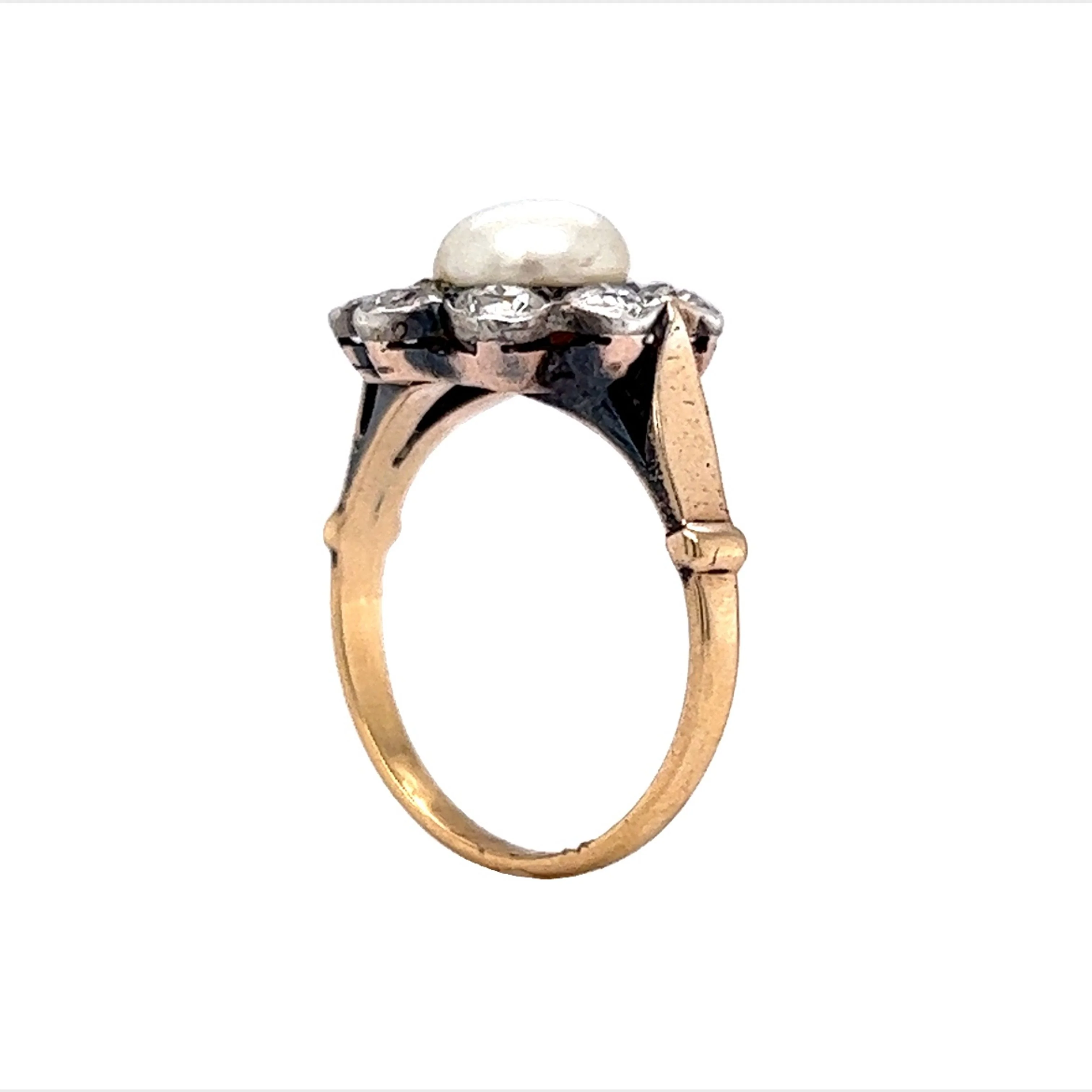 Victorian Pearl & Diamond Ring in Yellow Gold & Sterling Silver - Image 5