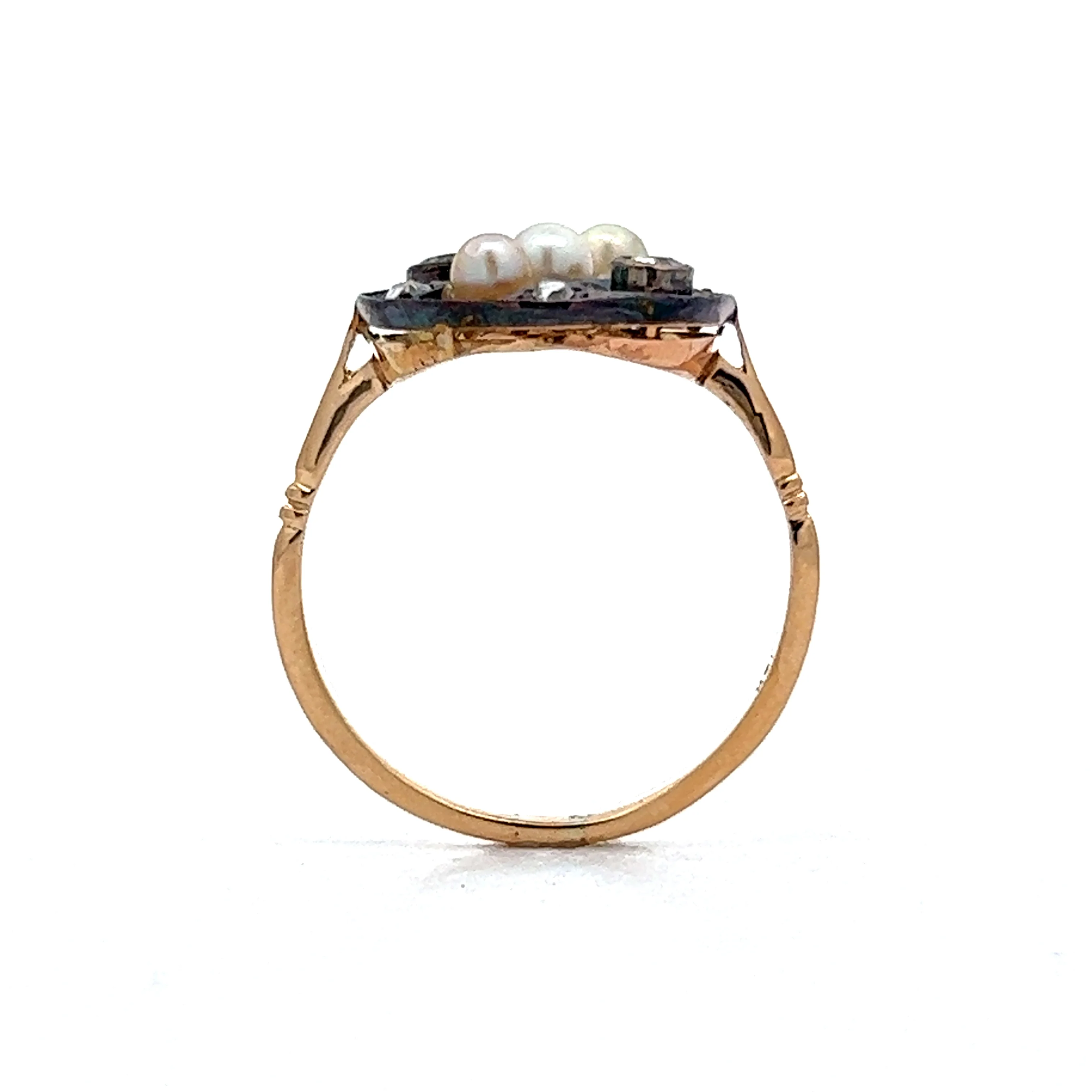 Victorian Pearl & Mine Cut Diamond Ring in Sterling Silver & 18k - Image 4