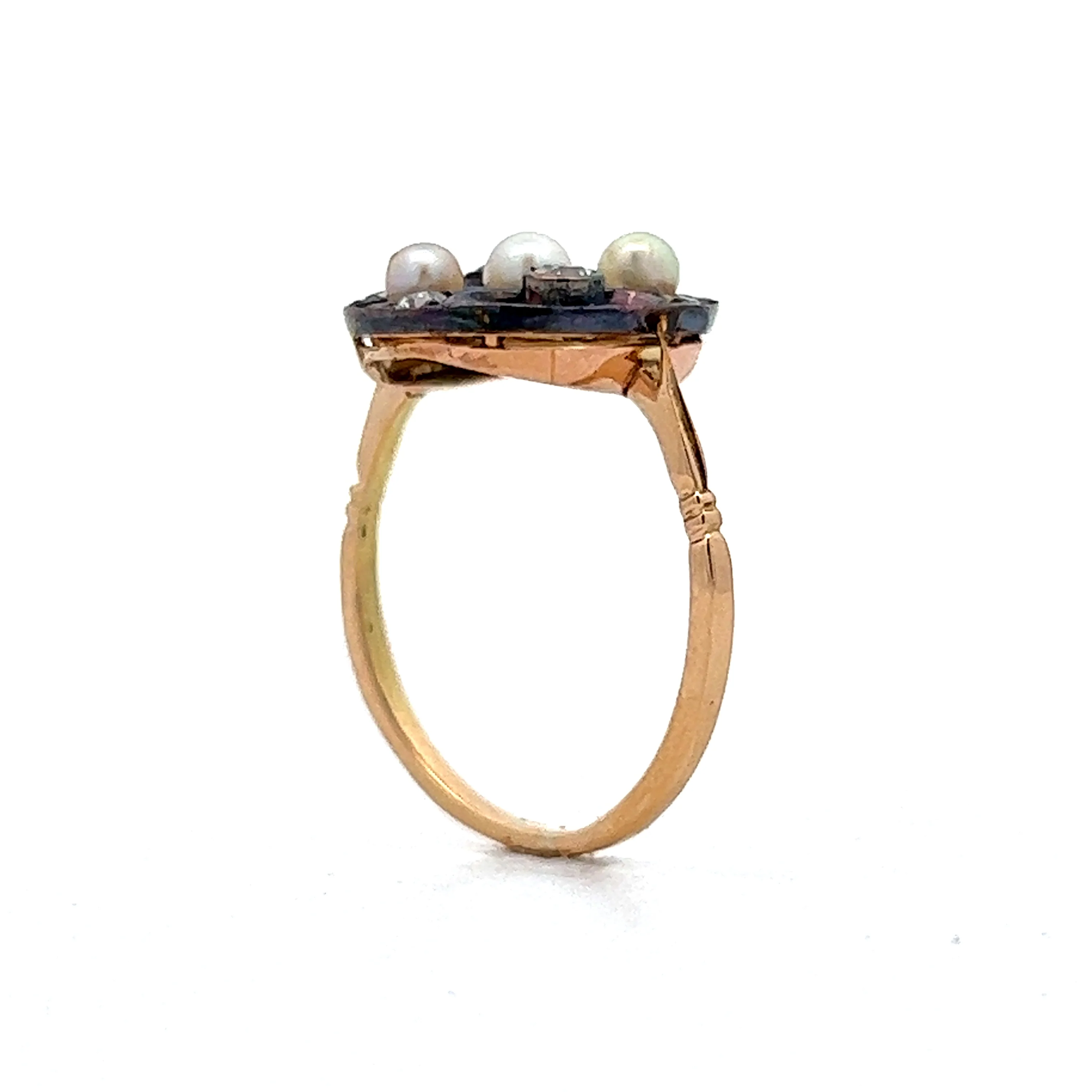 Victorian Pearl & Mine Cut Diamond Ring in Sterling Silver & 18k - Image 5
