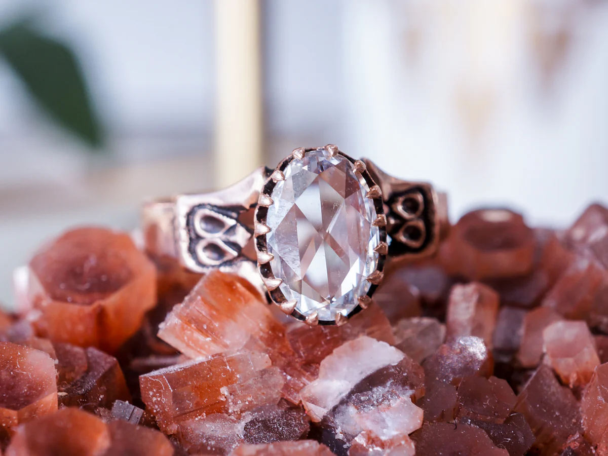 Victorian Rose Cut Diamond Engagement Ring in 14K Rose Gold - Image 6