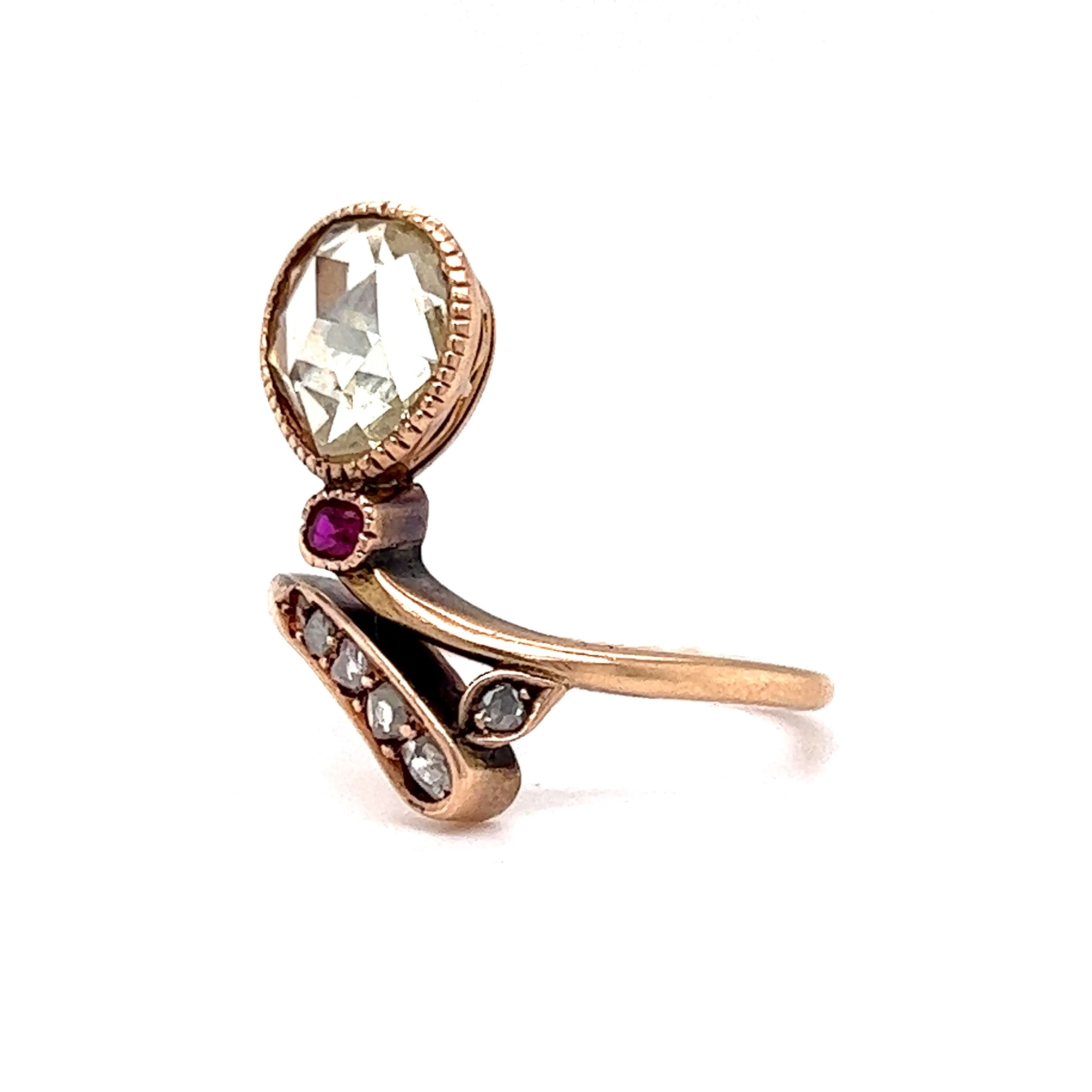 Victorian Rose Cut Diamond Passby Ring in 14k Rose Gold - Image 2