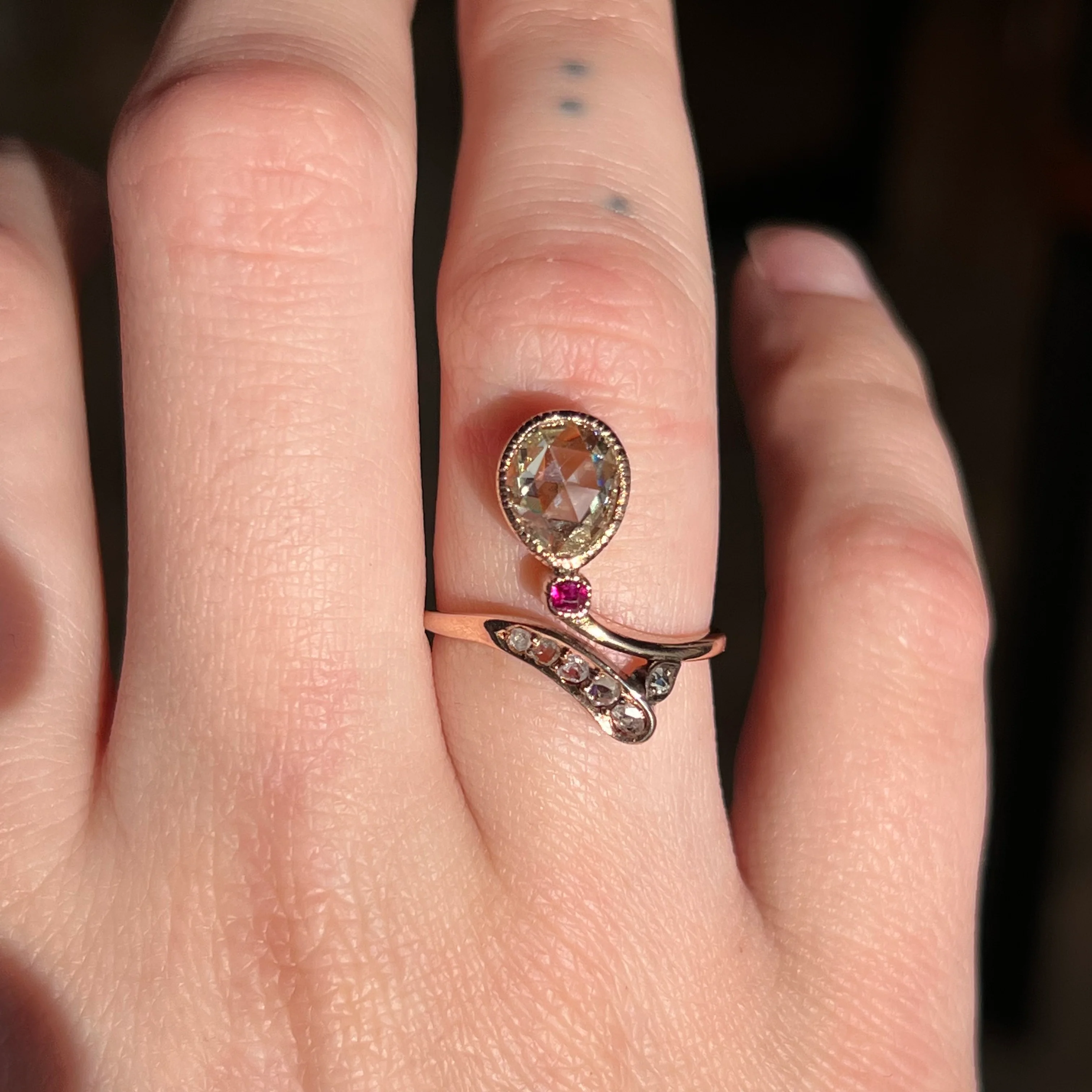 Victorian Rose Cut Diamond Passby Ring in 14k Rose Gold - Image 6