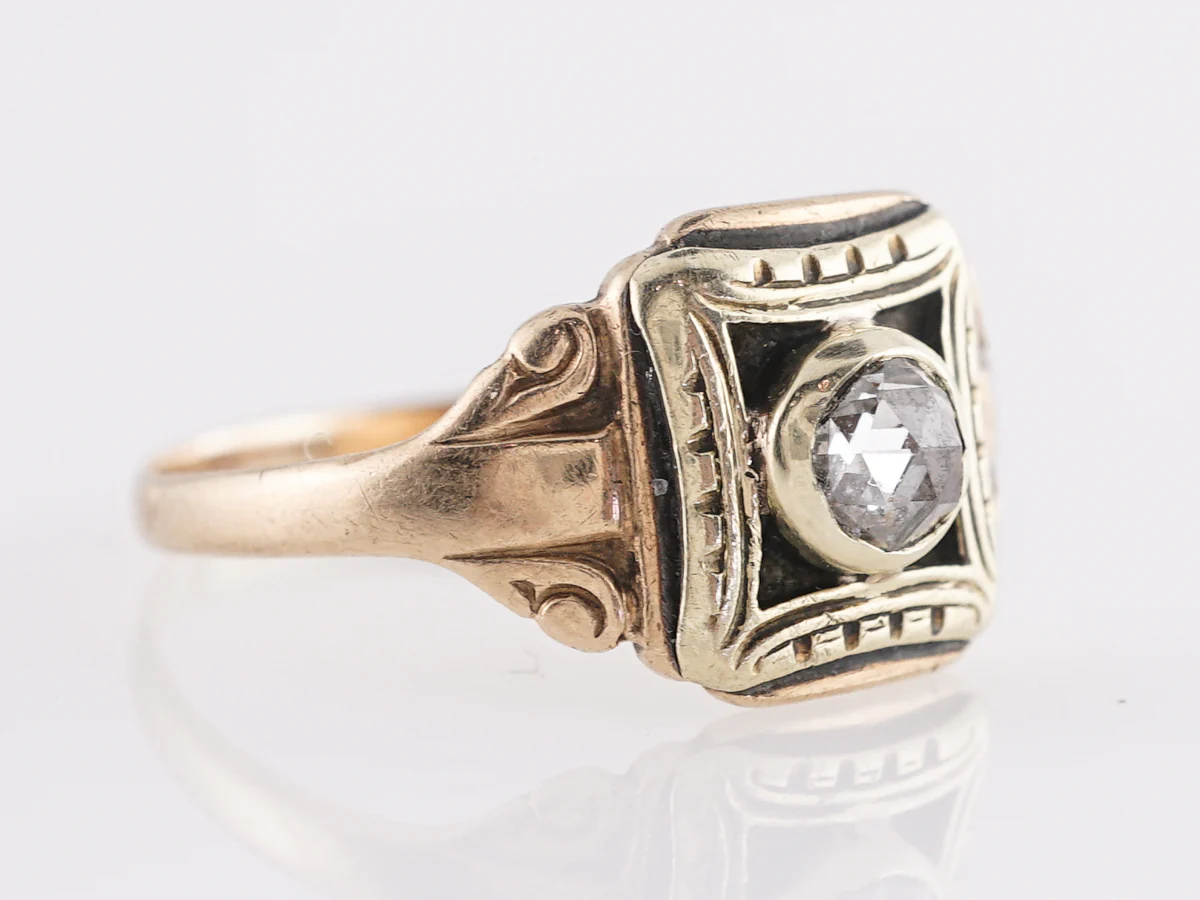 Victorian Rose Cut Diamond Ring w/ Black Enamel in 10k - Image 3