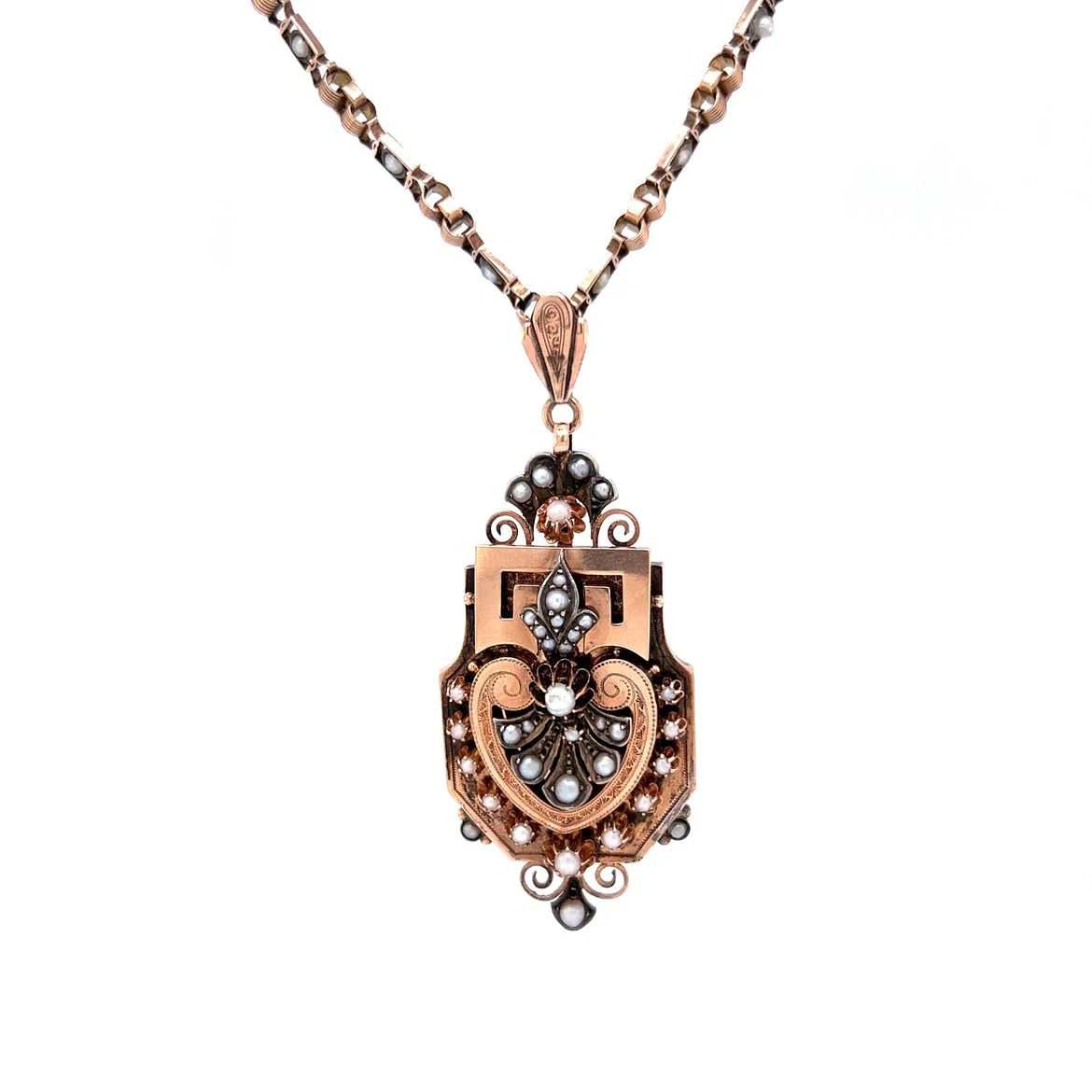 Victorian Rose Gold Pearl Necklace in 14k