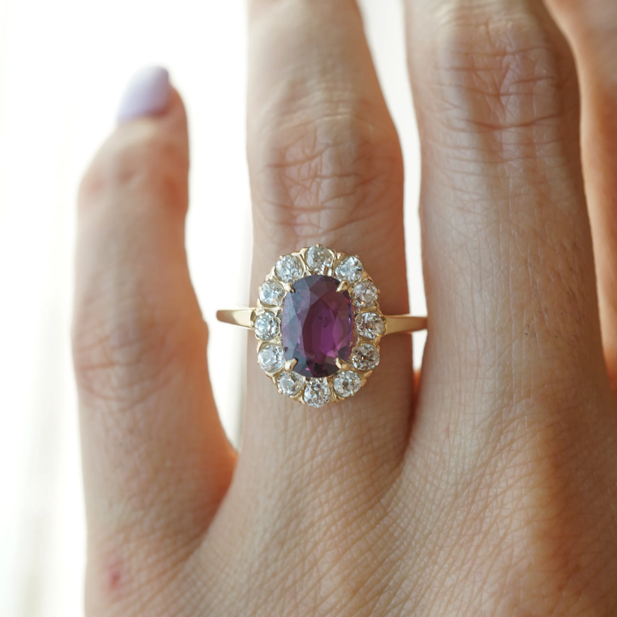 Victorian Ruby & Diamond Engagement Ring in 14k Yellow Gold - Image 7
