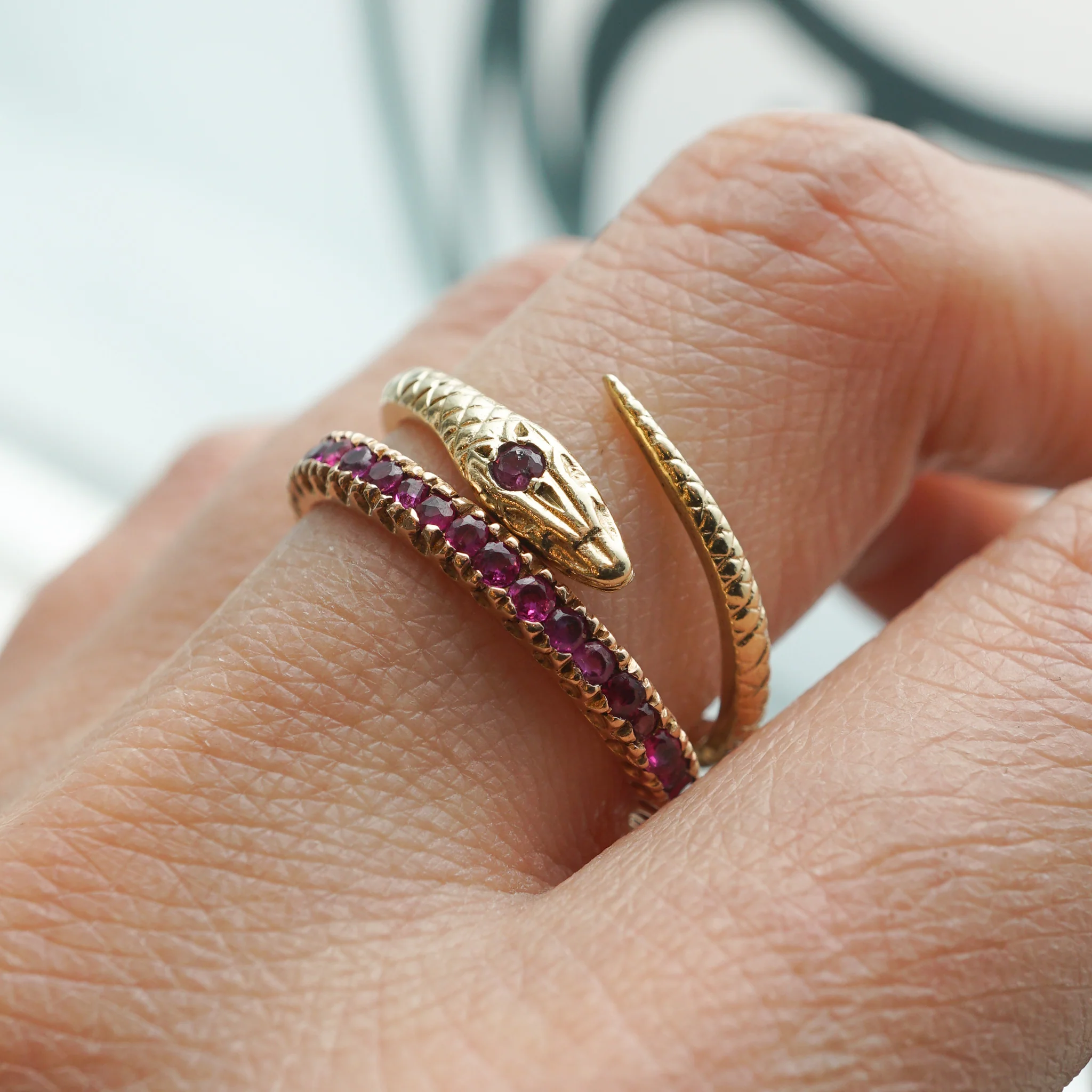 Victorian Ruby Snake Ring in 14k Yellow Gold - Image 5