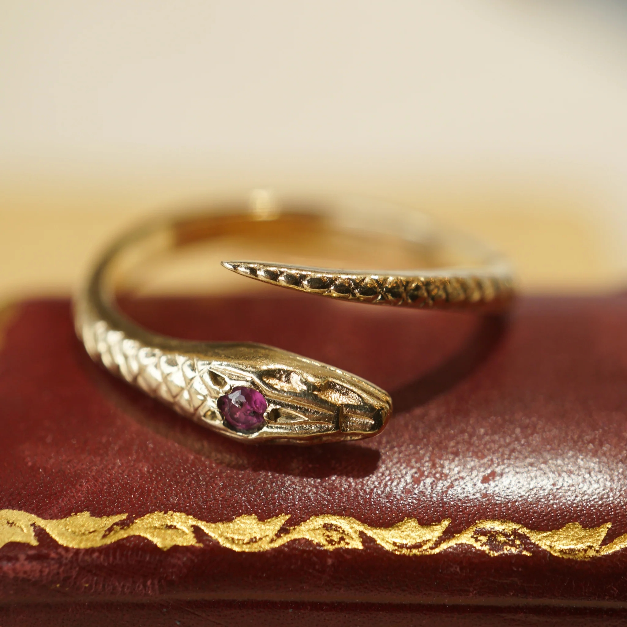 Victorian Ruby Snake Ring in 14k Yellow Gold - Image 6