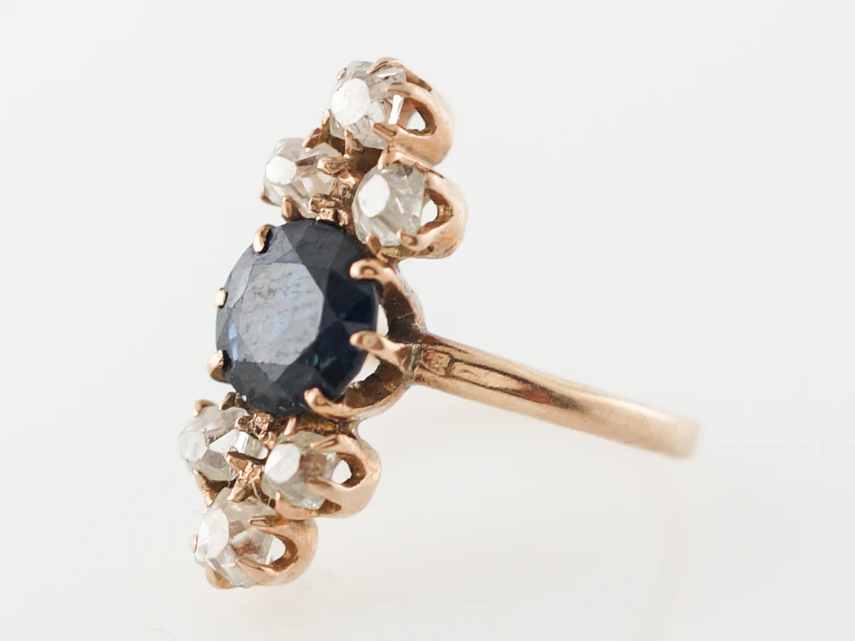 Victorian Sapphire & Diamond Cocktail Ring in 14k - Image 2