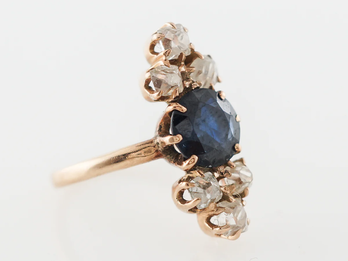Victorian Sapphire & Diamond Cocktail Ring in 14k - Image 3