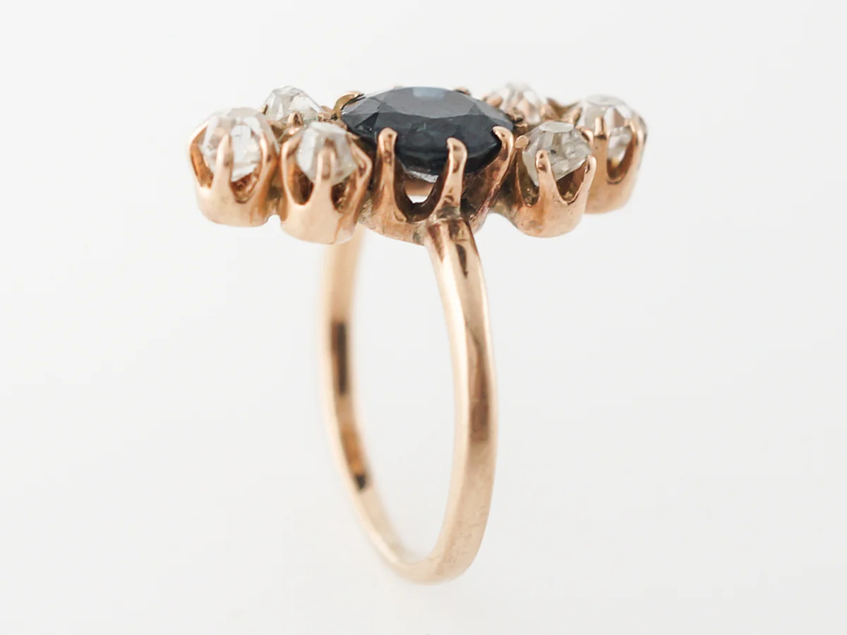 Victorian Sapphire & Diamond Cocktail Ring in 14k - Image 4