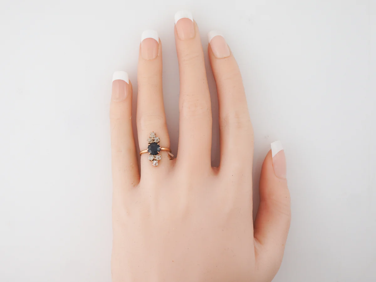 Victorian Sapphire & Diamond Cocktail Ring in 14k - Image 5