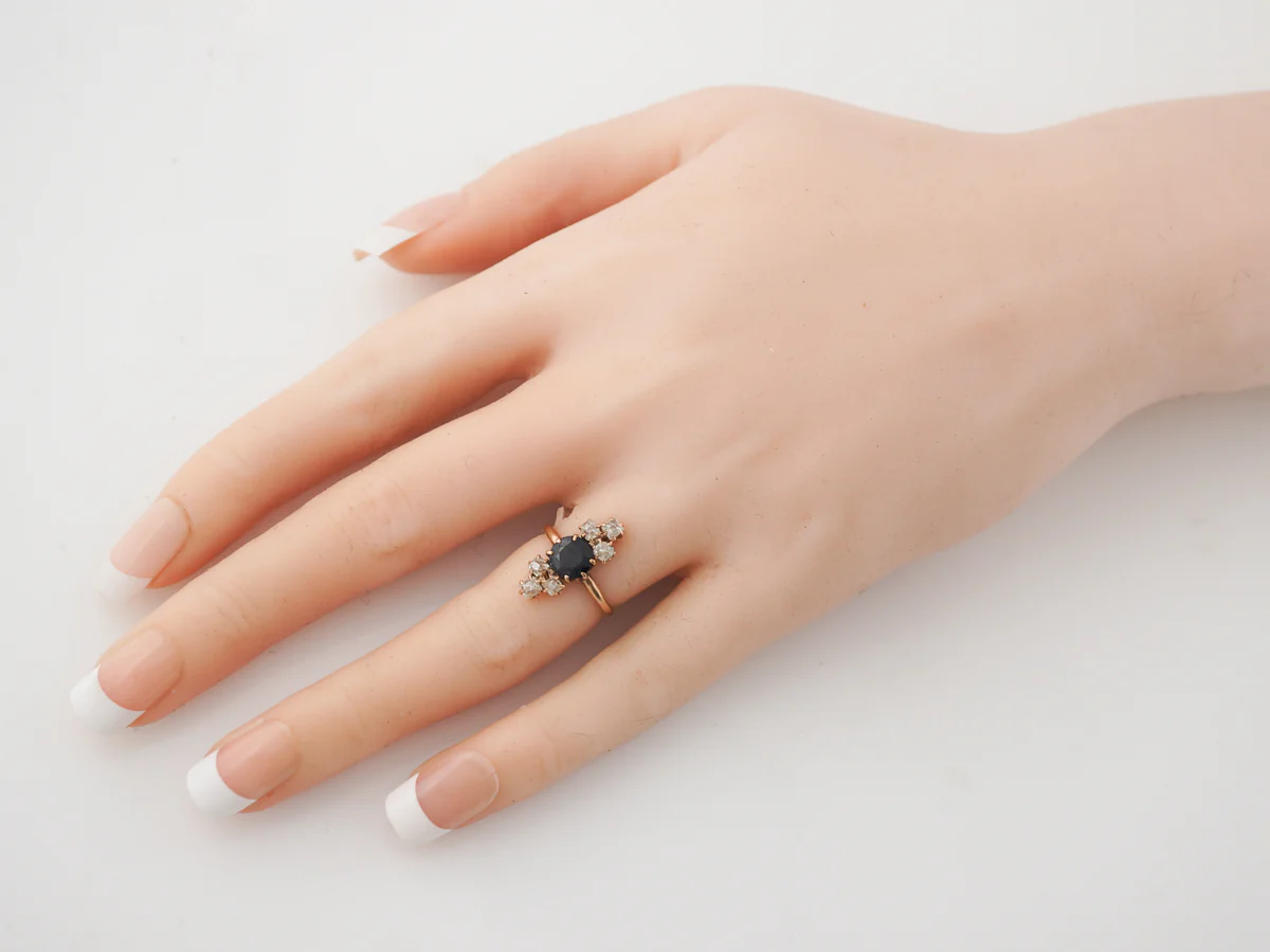 Victorian Sapphire & Diamond Cocktail Ring in 14k - Image 6